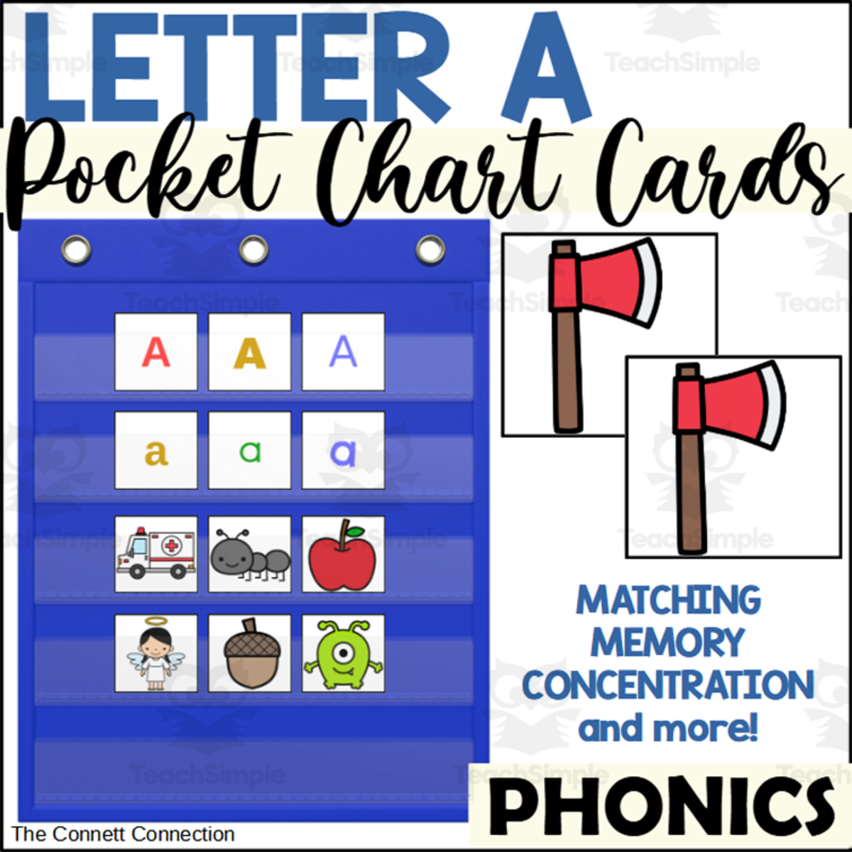 An educational teaching resource from The Connett Connection entitled Letter A Alphabet and Picture Cards for the Pocket Chart downloadable at Teach Simple.