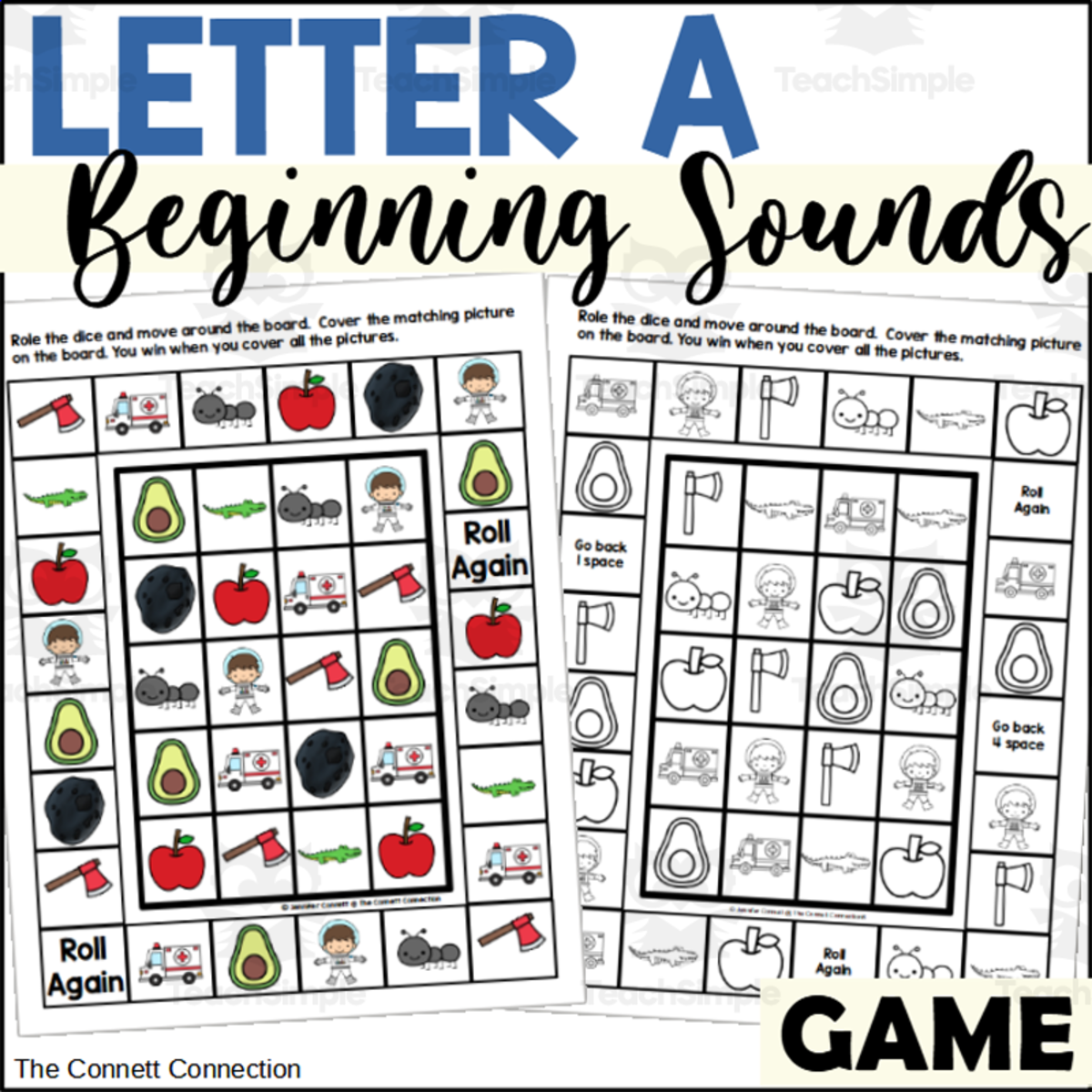 An educational teaching resource from The Connett Connection entitled Letter A Beginning Sound Game downloadable at Teach Simple.