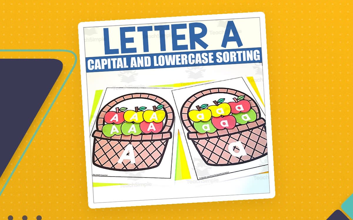 An educational teaching resource from The Connett Connection entitled Letter A Sorting – Capital & Lowercase Apple Theme downloadable at Teach Simple.