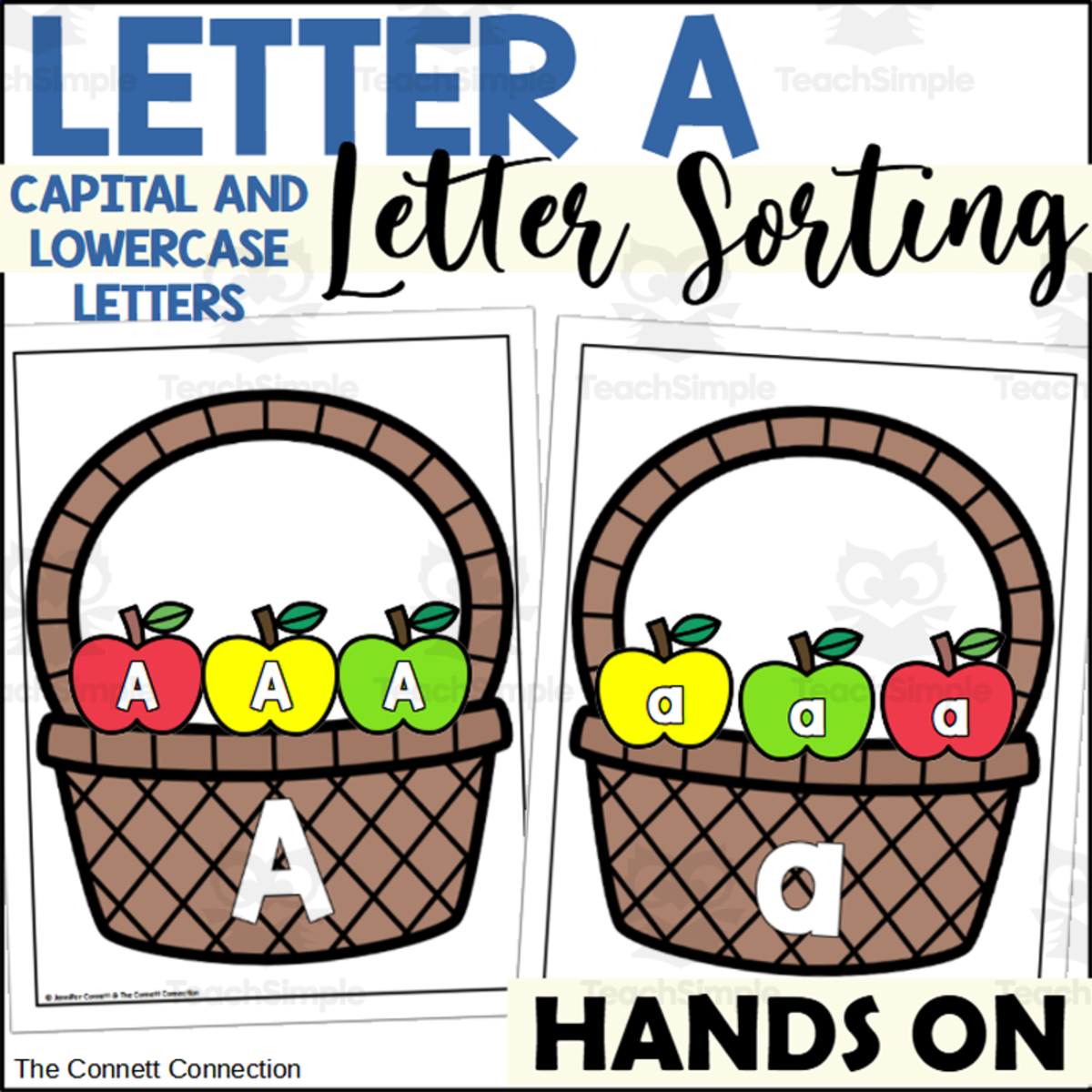 An educational teaching resource from The Connett Connection entitled Letter A Sorting – Capital & Lowercase Apple Theme downloadable at Teach Simple.