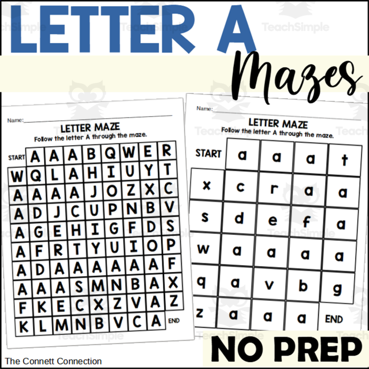 An educational teaching resource from The Connett Connection entitled Letter A Mazes downloadable at Teach Simple.