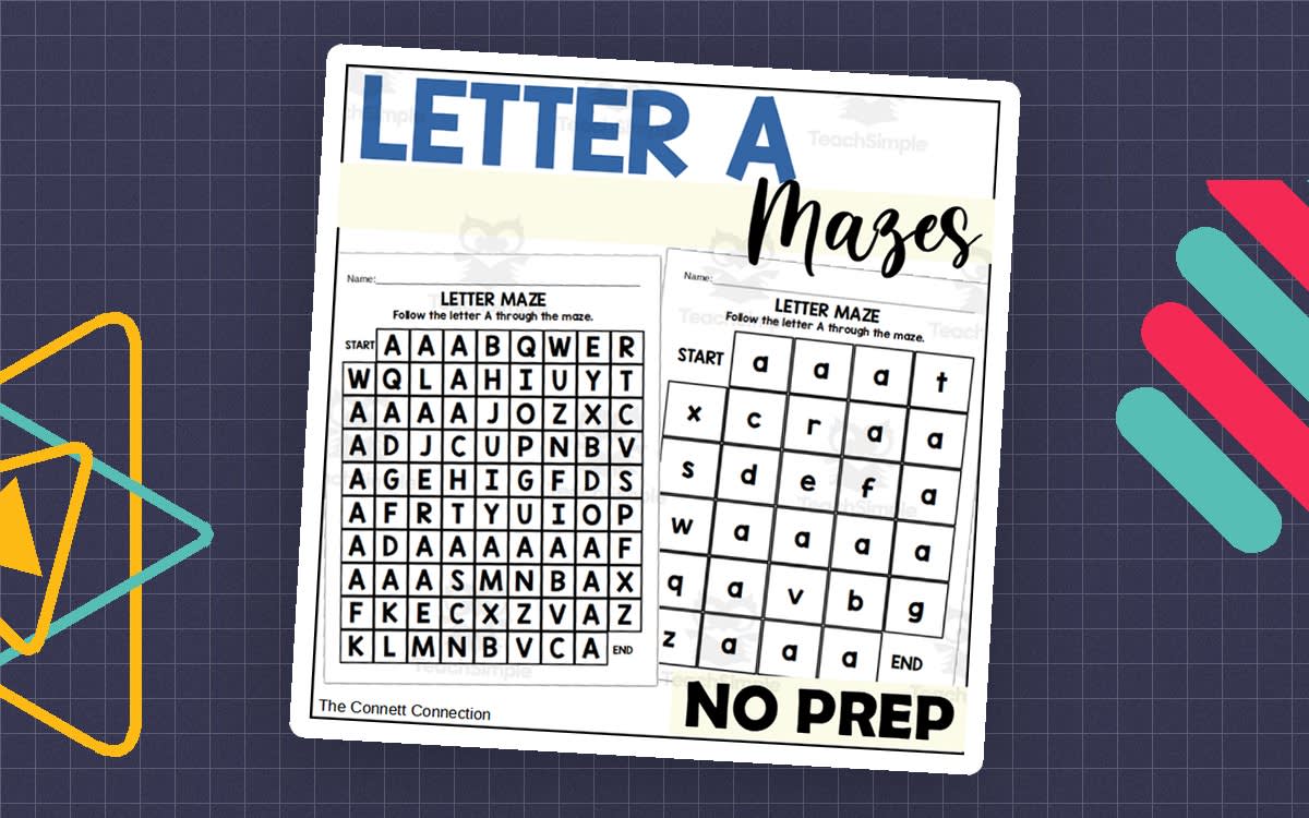 An educational teaching resource from The Connett Connection entitled Letter A Mazes downloadable at Teach Simple.