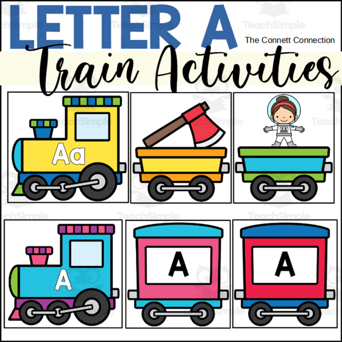 An educational teaching resource from The Connett Connection entitled Letter A Trains Worksheets and Centers downloadable at Teach Simple.