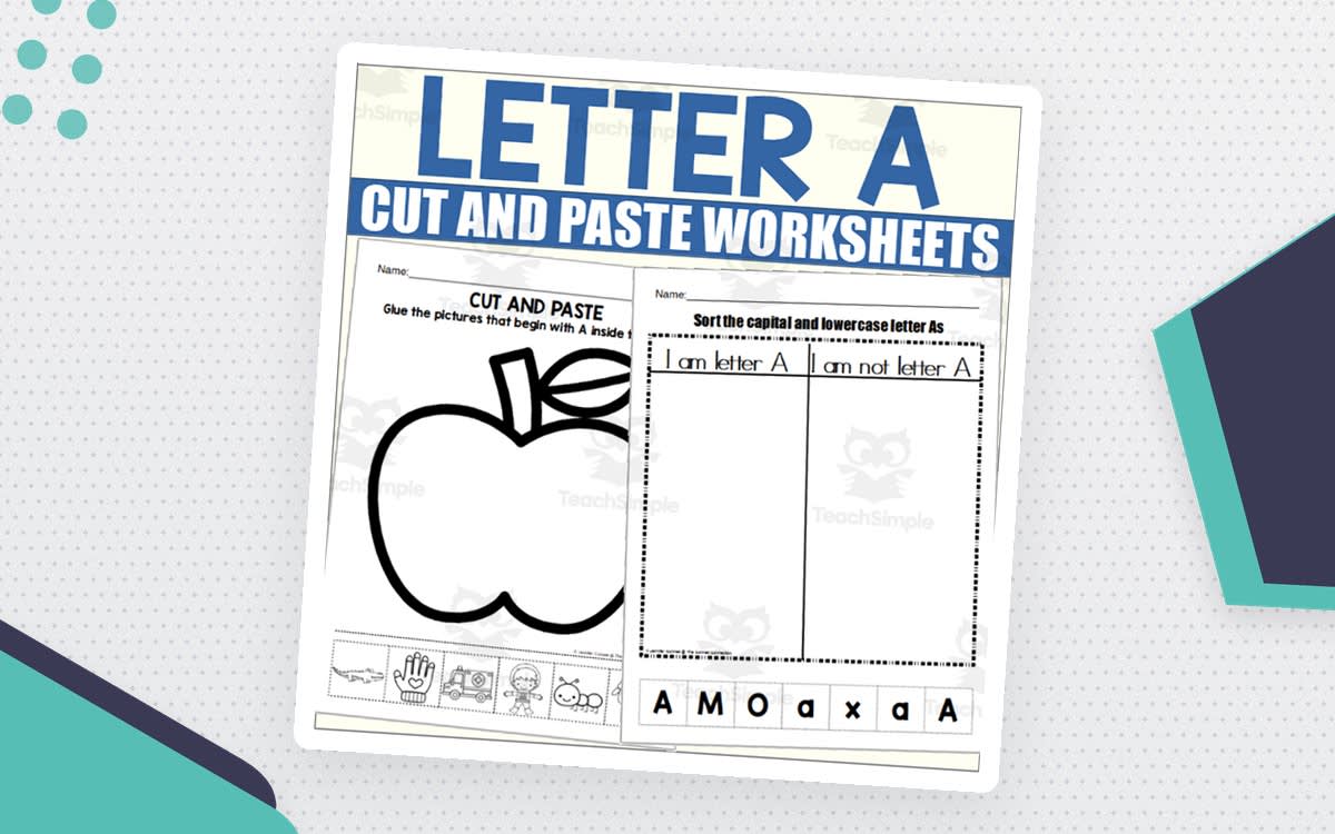 An educational teaching resource from The Connett Connection entitled Letter A Worksheets - Cut and Paste Activities downloadable at Teach Simple.