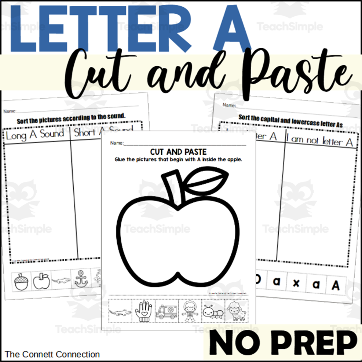 An educational teaching resource from The Connett Connection entitled Letter A Worksheets - Cut and Paste Activities downloadable at Teach Simple.