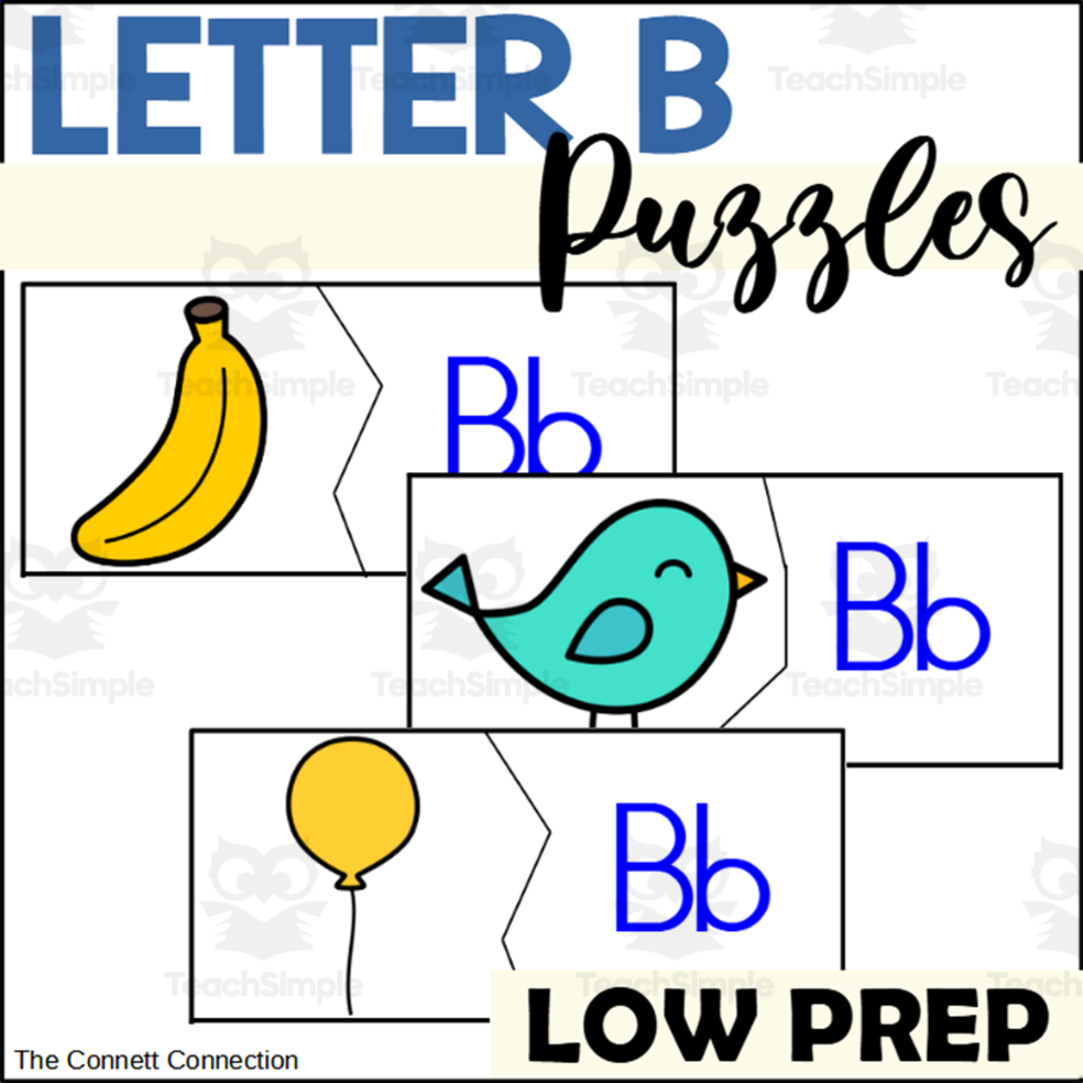 An educational teaching resource from The Connett Connection entitled Letter B Beginning Sound Puzzles downloadable at Teach Simple.