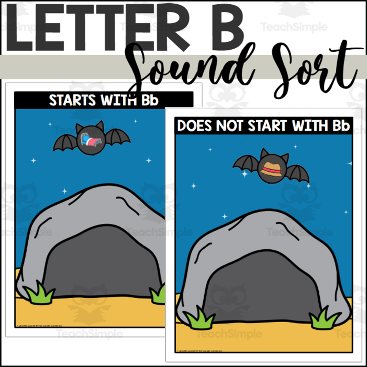 An educational teaching resource from The Connett Connection entitled Letter B Beginning Sound Sort - Bat Themed downloadable at Teach Simple.