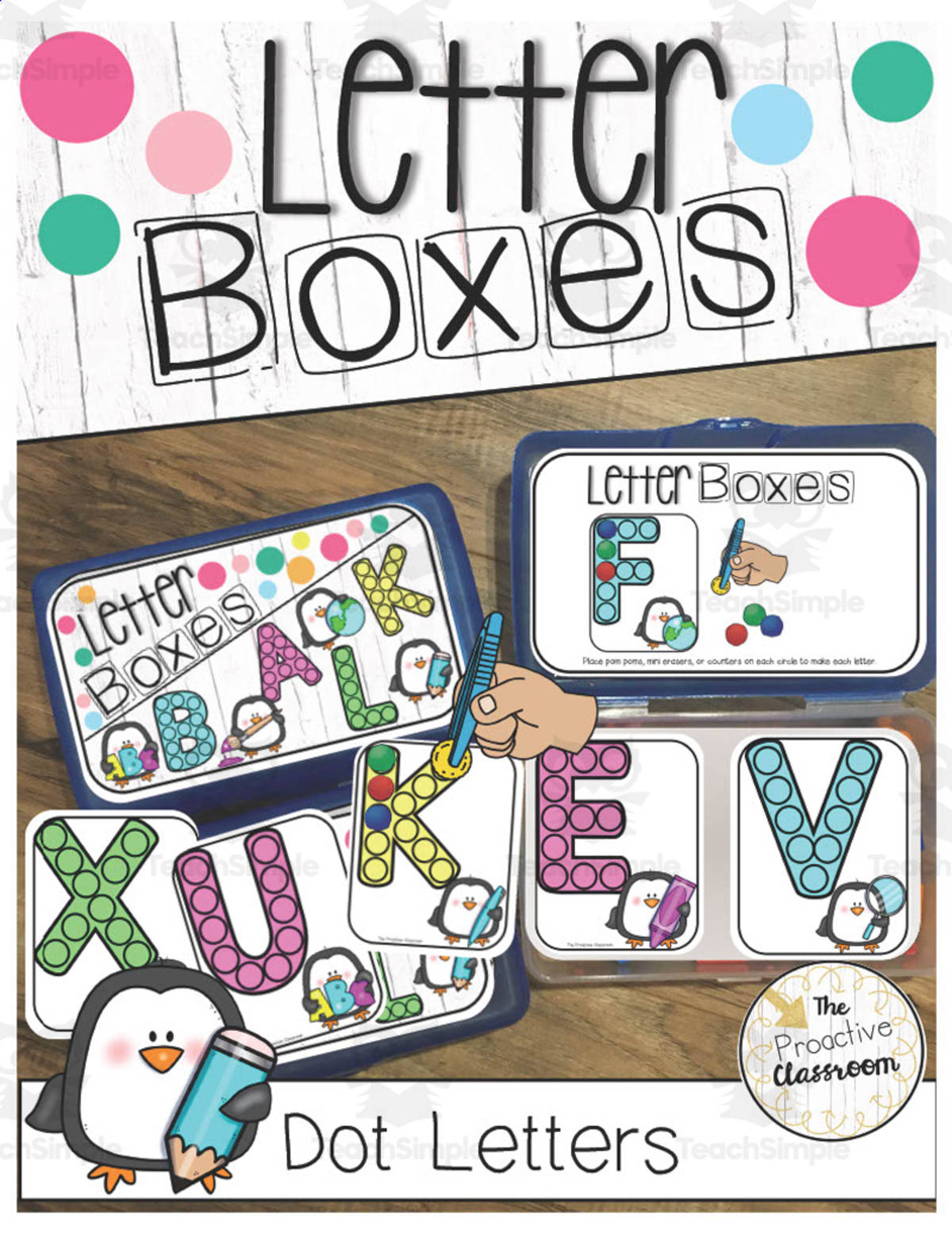 An educational teaching resource from The Proactive Classroom entitled Letter Boxes: Dot Letter Center downloadable at Teach Simple.