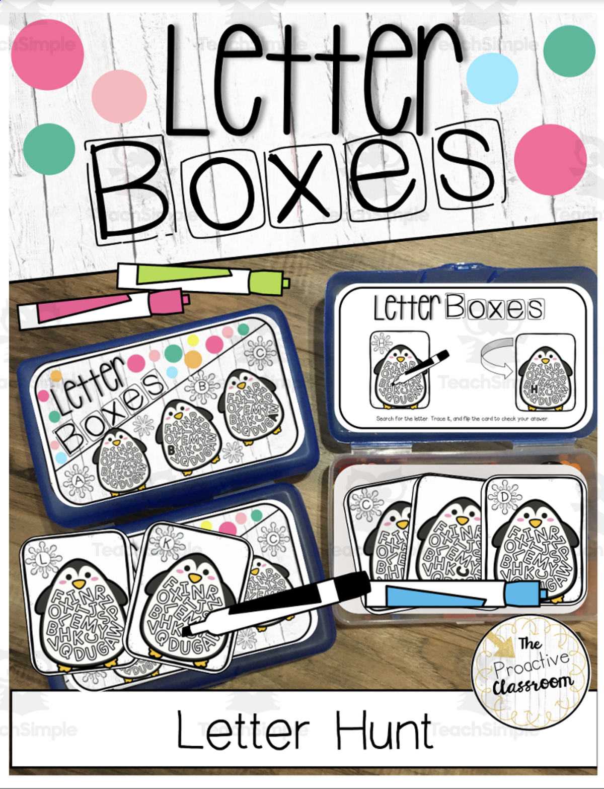 An educational teaching resource from The Proactive Classroom entitled Letter Boxes: Letter Hunt Center downloadable at Teach Simple.