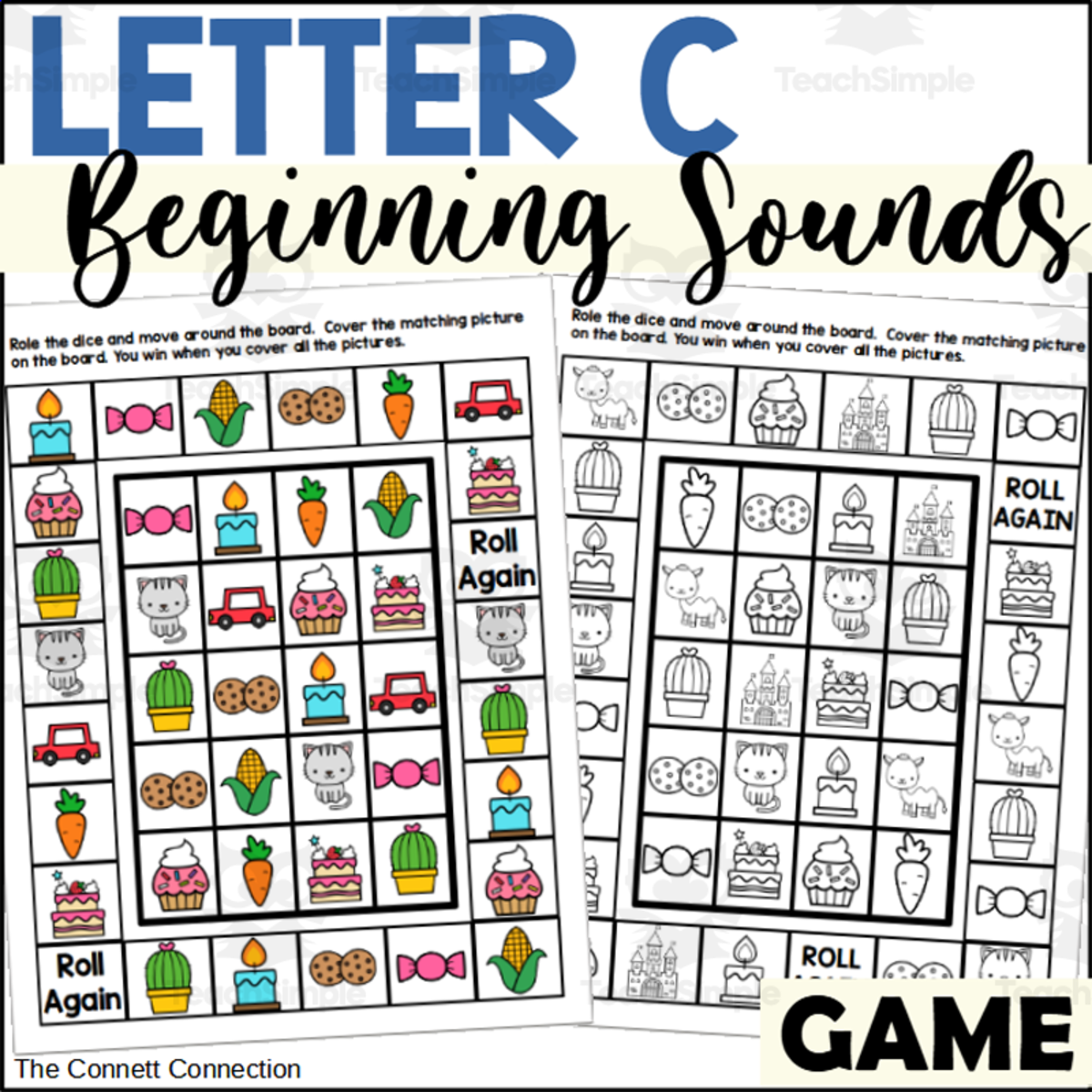 An educational teaching resource from The Connett Connection entitled Letter C Beginning Sound Game downloadable at Teach Simple.