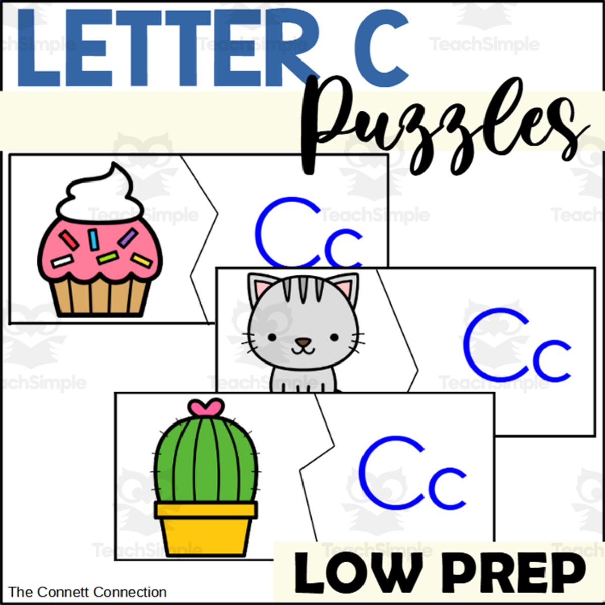 An educational teaching resource from The Connett Connection entitled Letter C Beginning Sound Puzzles downloadable at Teach Simple.