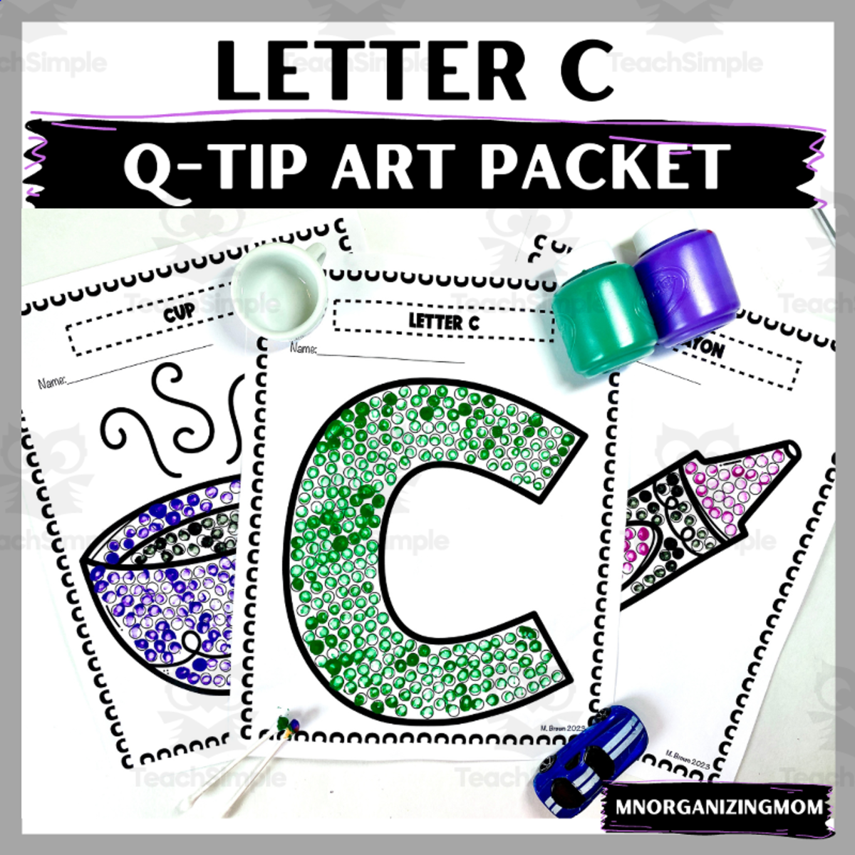 An educational teaching resource from mnorganizingmom entitled Letter C Q-Tip Art Packet downloadable at Teach Simple.
