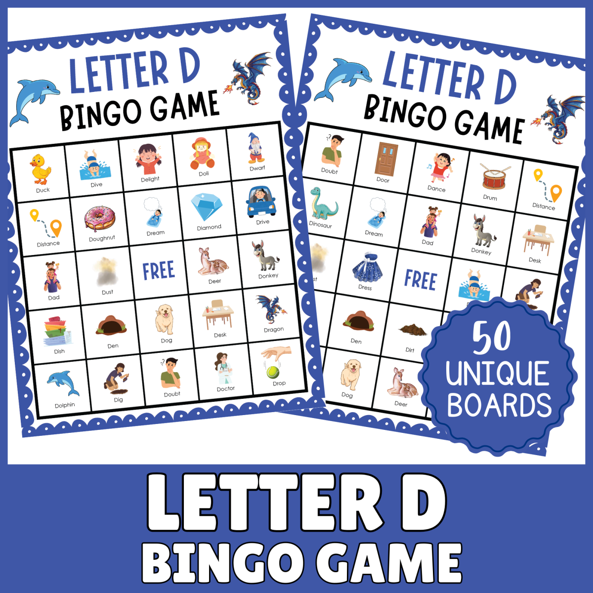 An educational teaching resource from Perfect_Printables entitled Letter D Bingo Game: Alphabet Recognition Sound Phonics Activities downloadable at Teach Simple.