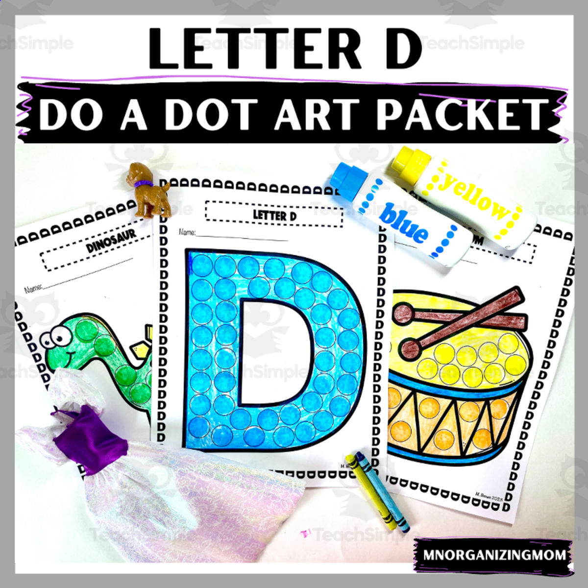 An educational teaching resource from mnorganizingmom entitled Letter D Do A Dot Art Packet downloadable at Teach Simple.