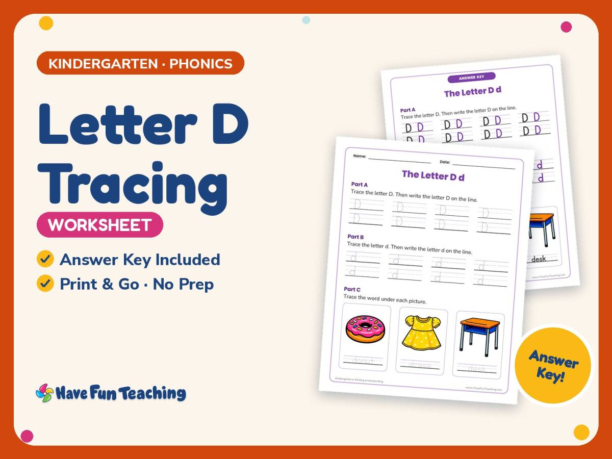 Letter D Tracing Worksheet – Kindergarten Alphabet & Beginning Sounds preview