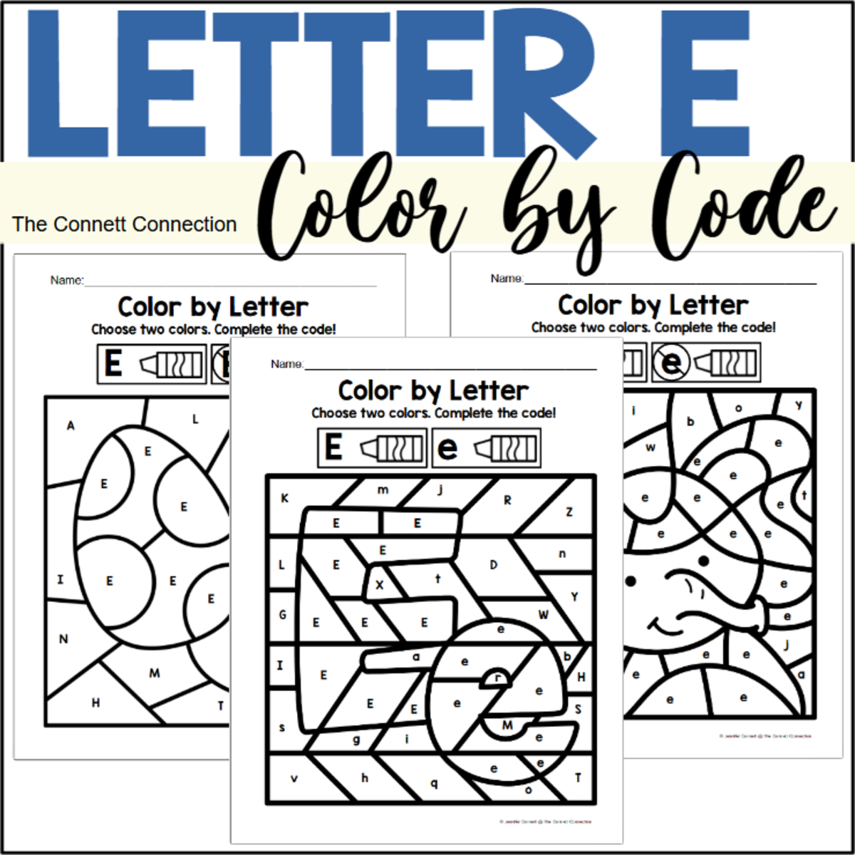 An educational teaching resource from The Connett Connection entitled Letter E Alphabet Color by Code downloadable at Teach Simple.