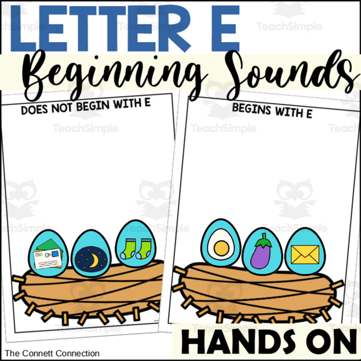 An educational teaching resource from The Connett Connection entitled Letter E Beginning Sound Sort downloadable at Teach Simple.