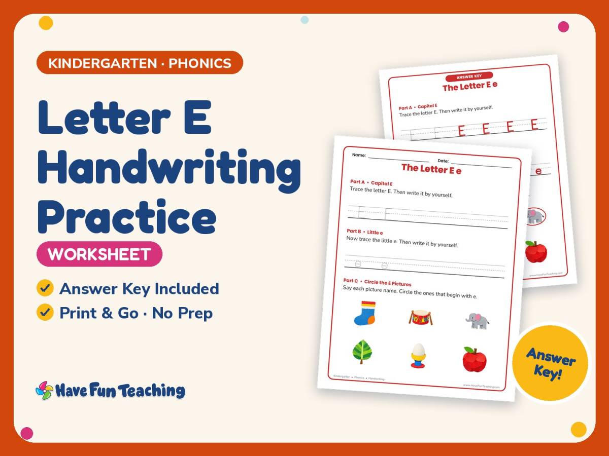 Letter E Handwriting Practice Worksheet – Kindergarten Alphabet preview