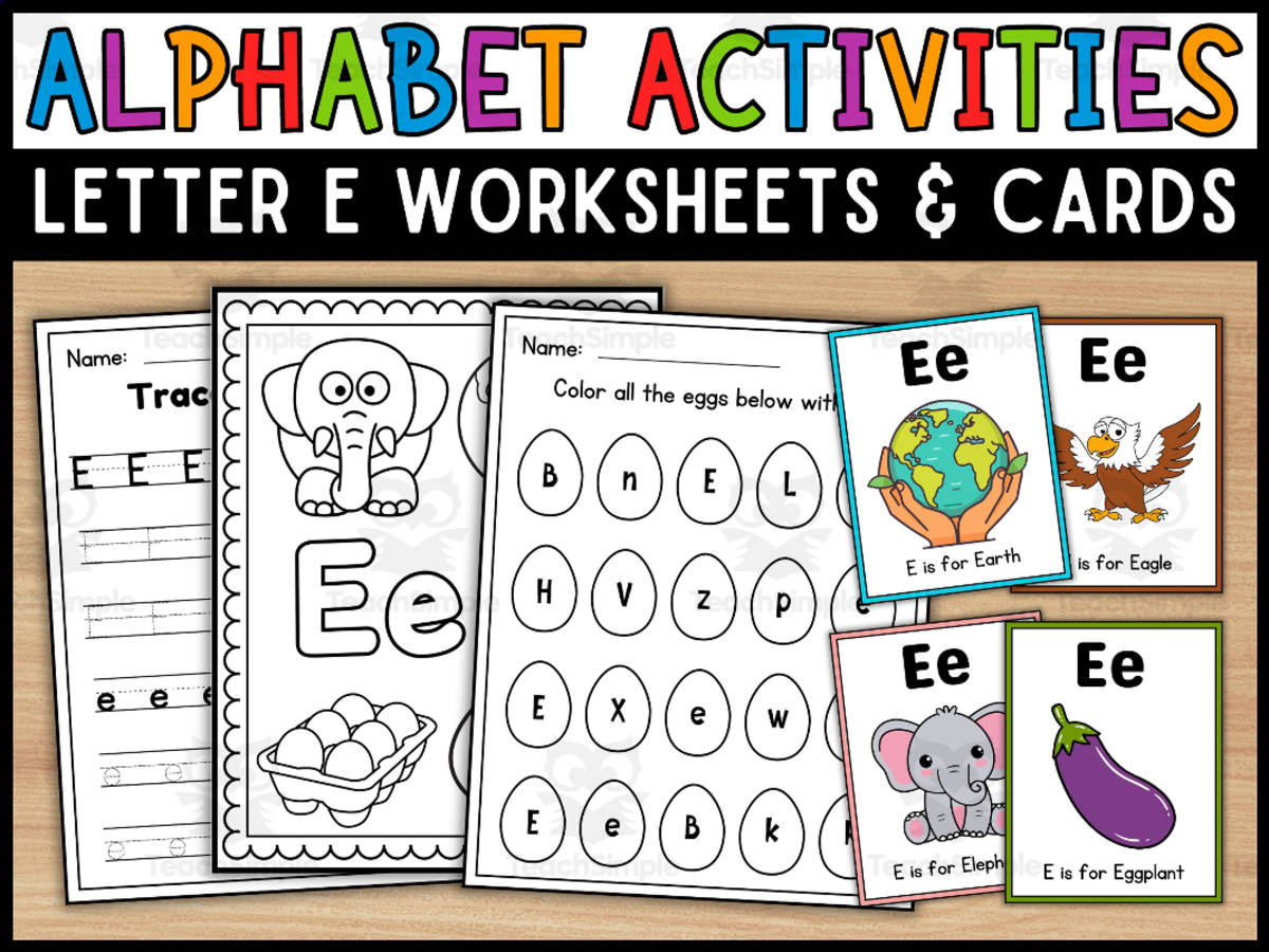 An educational teaching resource from Wonderland School entitled Letter E Worksheets and Flashcards | Back To School Activity downloadable at Teach Simple.