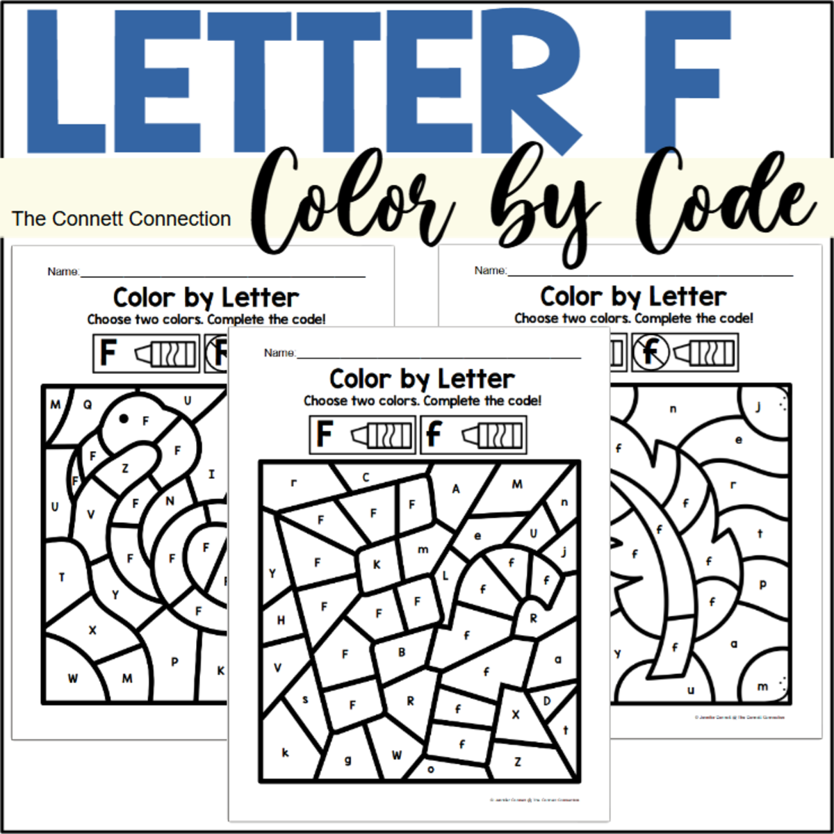 An educational teaching resource from The Connett Connection entitled Letter F Alphabet Color by Code downloadable at Teach Simple.