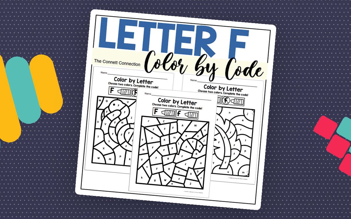 An educational teaching resource from The Connett Connection entitled Letter F Alphabet Color by Code downloadable at Teach Simple.