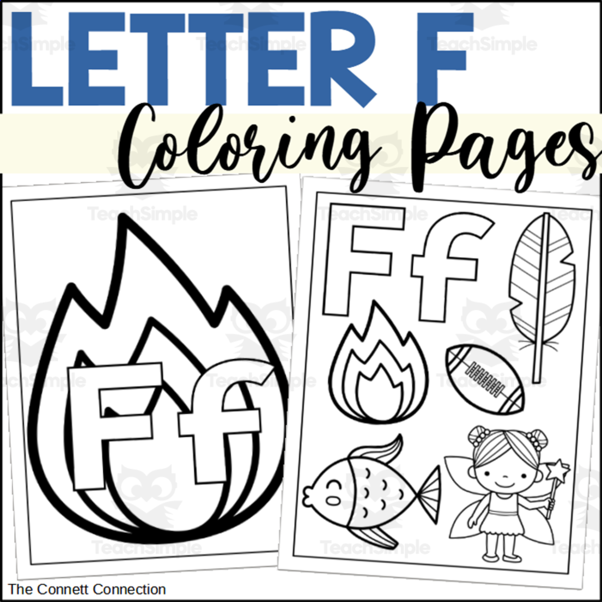 An educational teaching resource from The Connett Connection entitled Letter F Coloring Pages downloadable at Teach Simple.