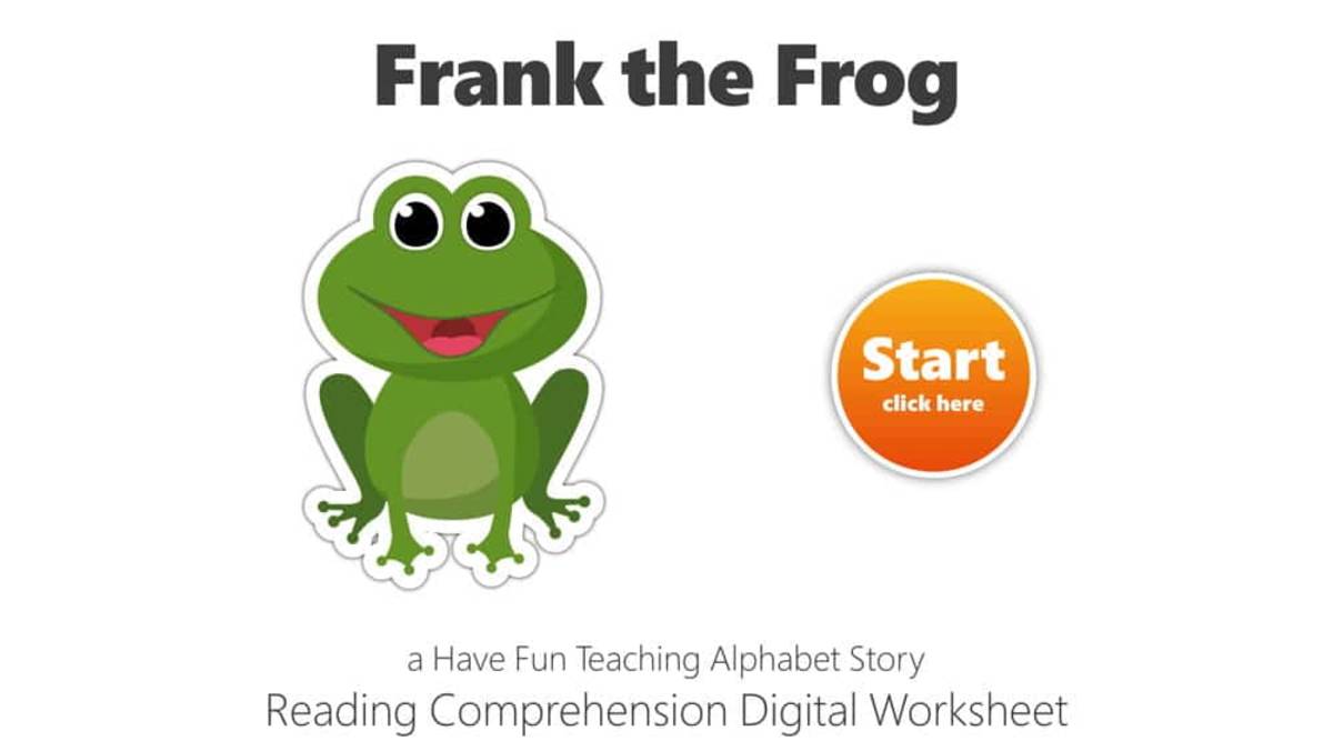 An educational teaching resource from Have Fun Teaching entitled Letter F Frank the Frog Reading Comprehension Digital Worksheet downloadable at Teach Simple.