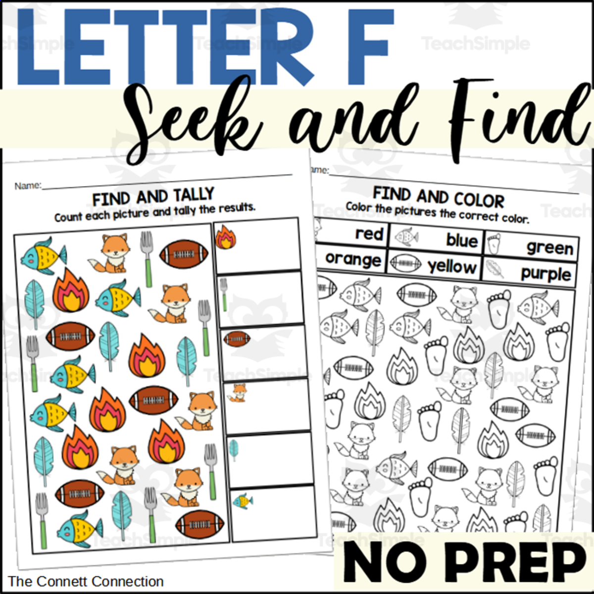 An educational teaching resource from The Connett Connection entitled Letter F Seek and Find Worksheets downloadable at Teach Simple.
