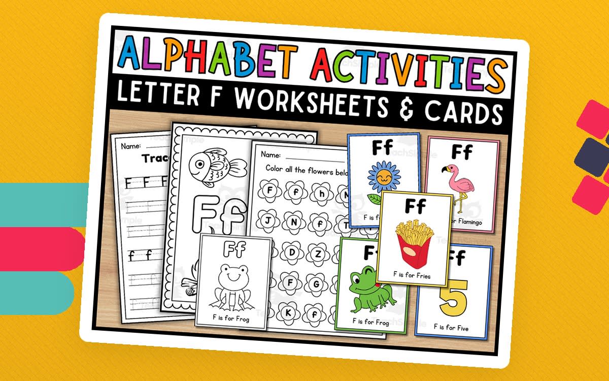 An educational teaching resource from Wonderland School entitled Letter F Worksheets and Flashcards | Back To School Activity downloadable at Teach Simple.