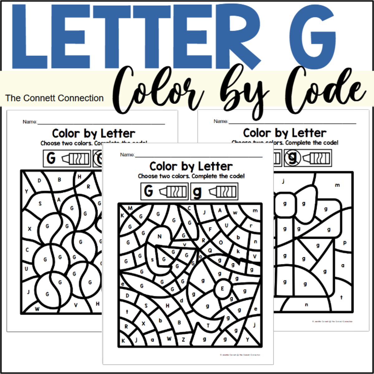 An educational teaching resource from The Connett Connection entitled Letter G Alphabet Color by Code downloadable at Teach Simple.