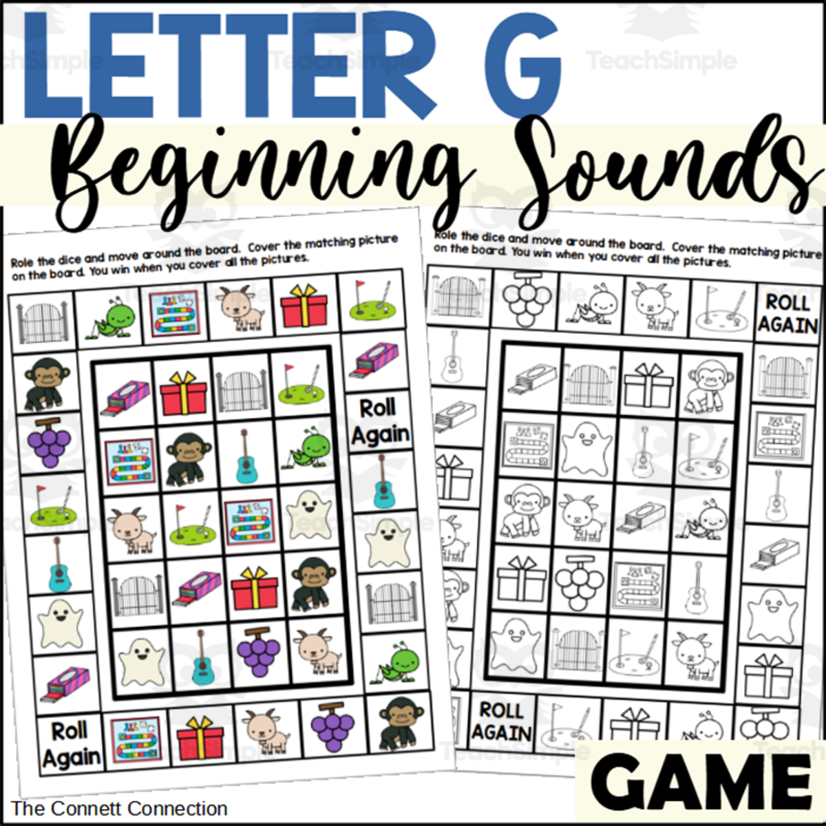 An educational teaching resource from The Connett Connection entitled Letter G Game for Beginning Sounds downloadable at Teach Simple.