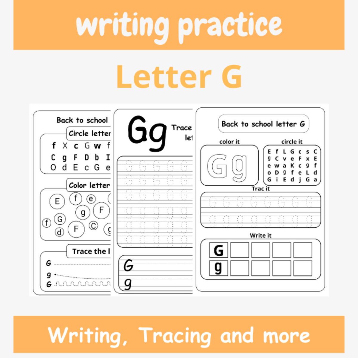 An educational teaching resource from successful teachers resource entitled letter g handwriting practice - tracing letter g worksheets for Pre-k downloadable at Teach Simple.