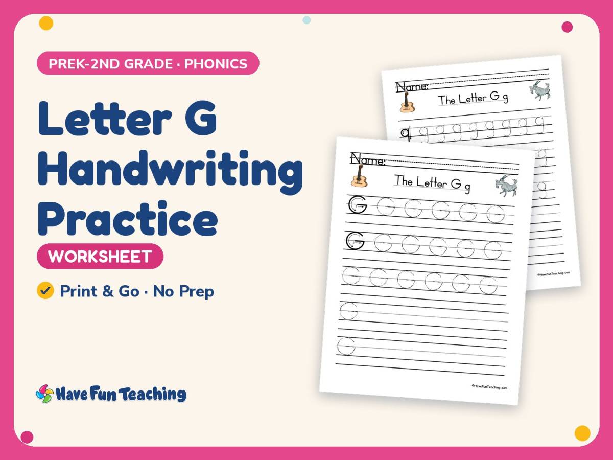 Letter G Handwriting Practice Worksheet – PreK-2nd Grade Alphabet preview