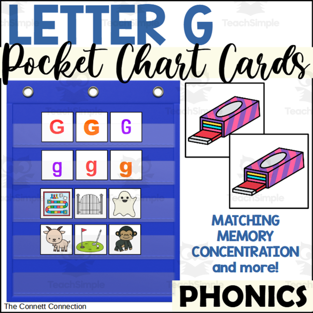 An educational teaching resource from The Connett Connection entitled Letter G Pocket Chart Cards downloadable at Teach Simple.
