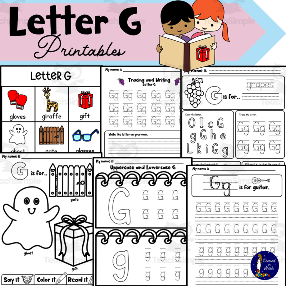 An educational teaching resource from Soumara Siddiqui entitled Letter G Printables downloadable at Teach Simple.