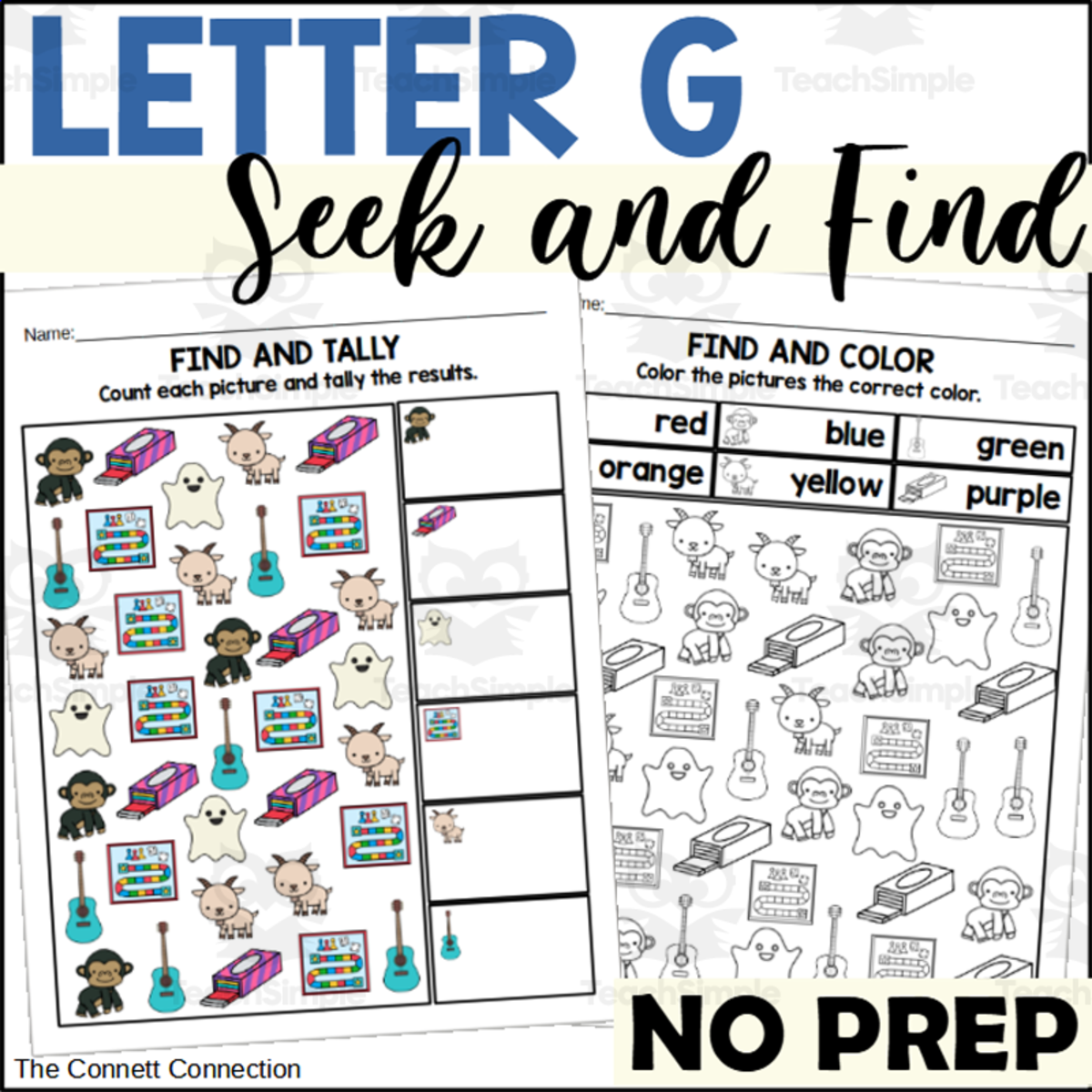 An educational teaching resource from The Connett Connection entitled Letter G Seek and Find Worksheets downloadable at Teach Simple.