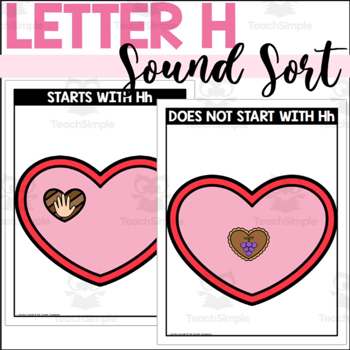 An educational teaching resource from The Connett Connection entitled Letter H Beginning Sound Sort - Heart Themed downloadable at Teach Simple.
