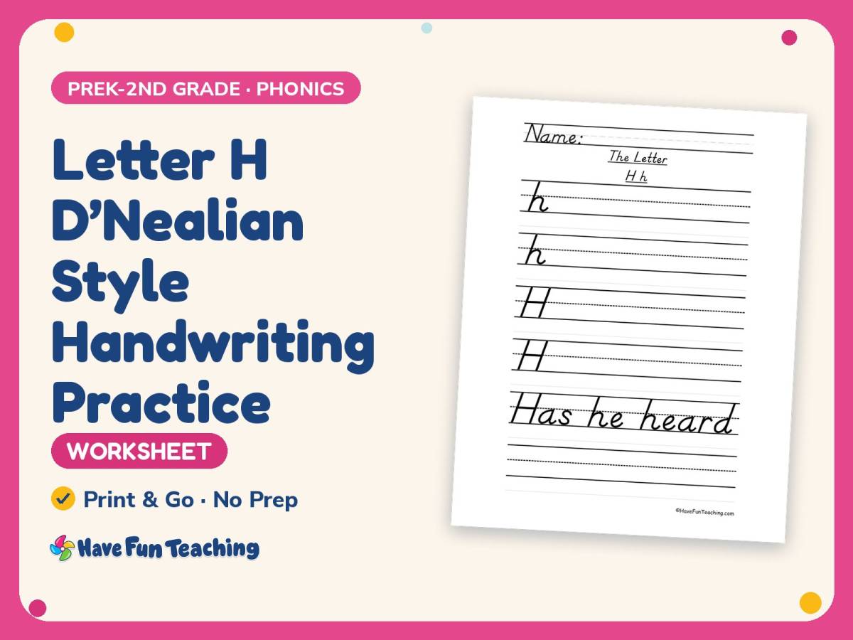 Letter H D’Nealian Style Handwriting Practice Worksheet – Alphabet preview