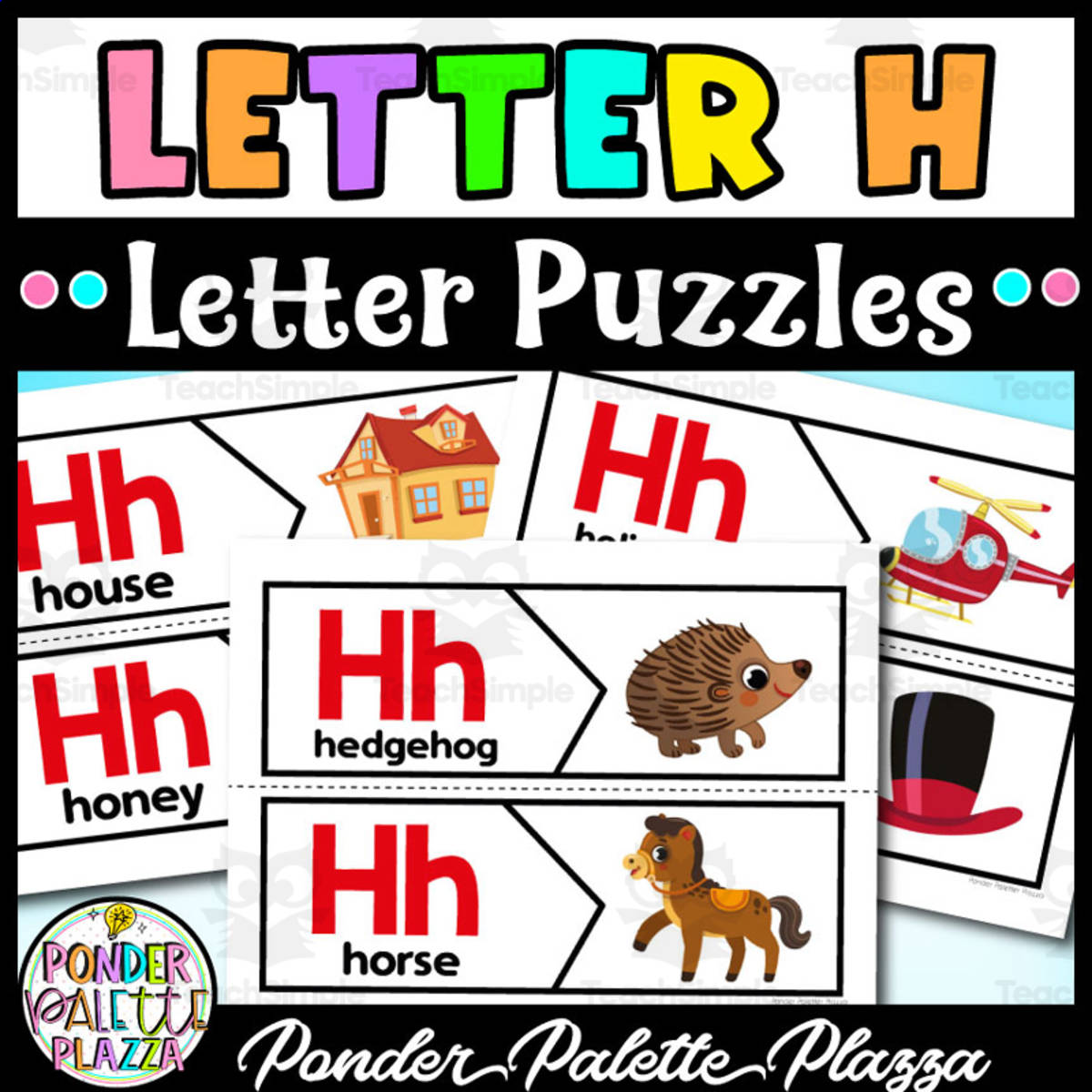An educational teaching resource from Ponder Palette Plazza entitled Letter H Puzzles - Beginning Sound downloadable at Teach Simple.