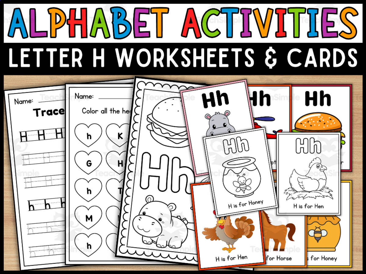 An educational teaching resource from Wonderland School entitled Letter H Worksheets and Flashcards | Back To School Activity downloadable at Teach Simple.