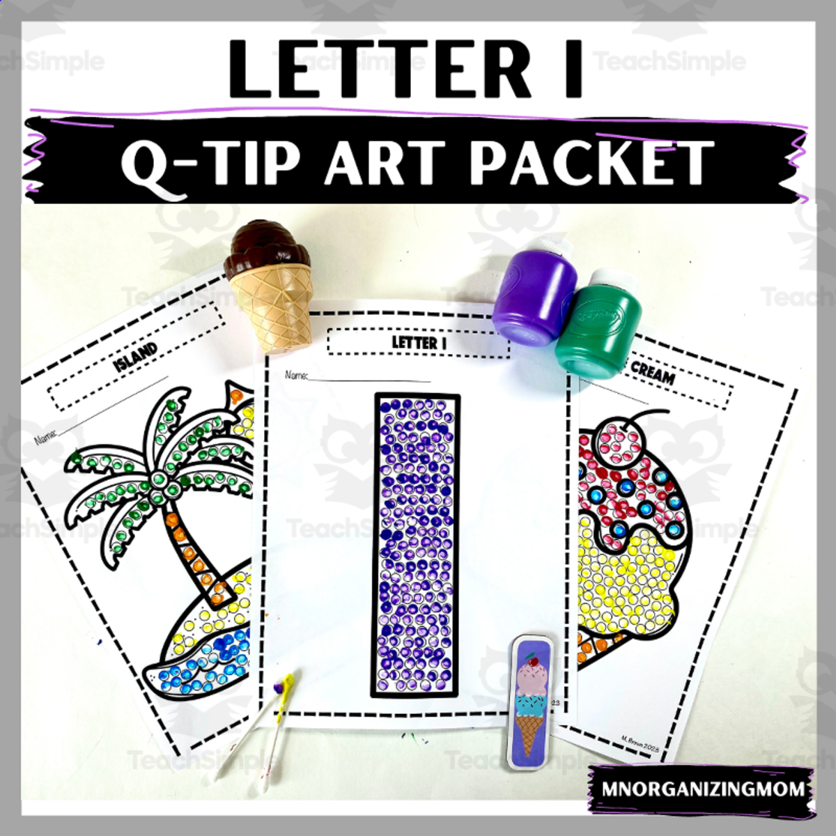 An educational teaching resource from mnorganizingmom entitled Letter I Q-Tip Art Packet downloadable at Teach Simple.
