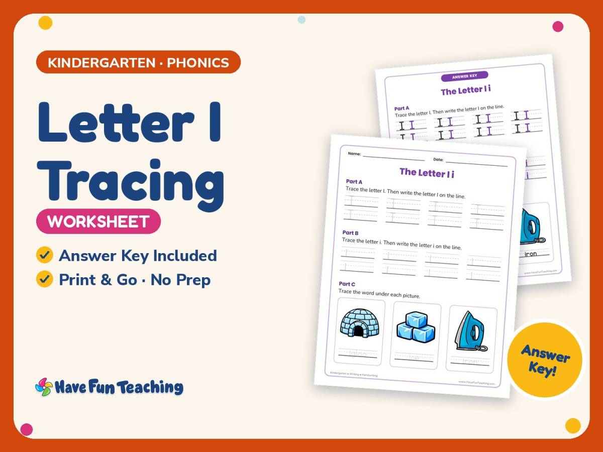 Letter I Tracing Worksheet – Kindergarten Alphabet & Beginning Sounds preview