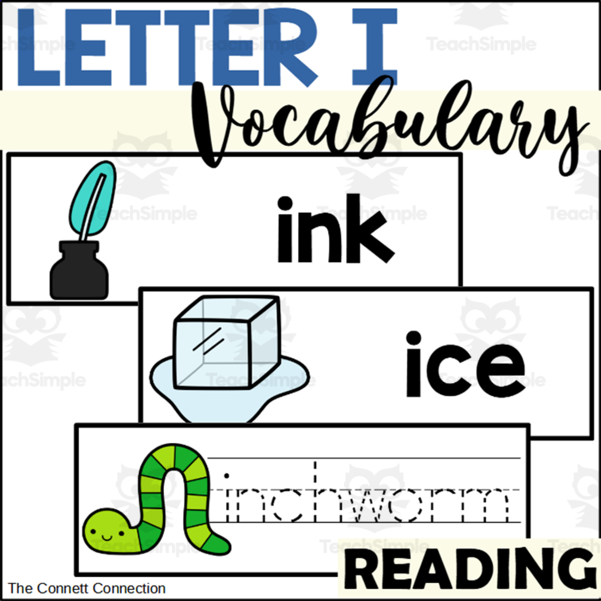 An educational teaching resource from The Connett Connection entitled Letter I Vocabulary and Tracing Cards downloadable at Teach Simple.