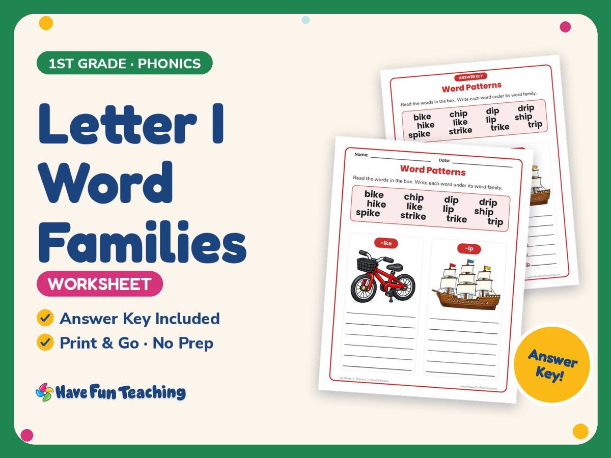 Letter I Word Families Worksheet – 1st Grade Phonics Practice preview
