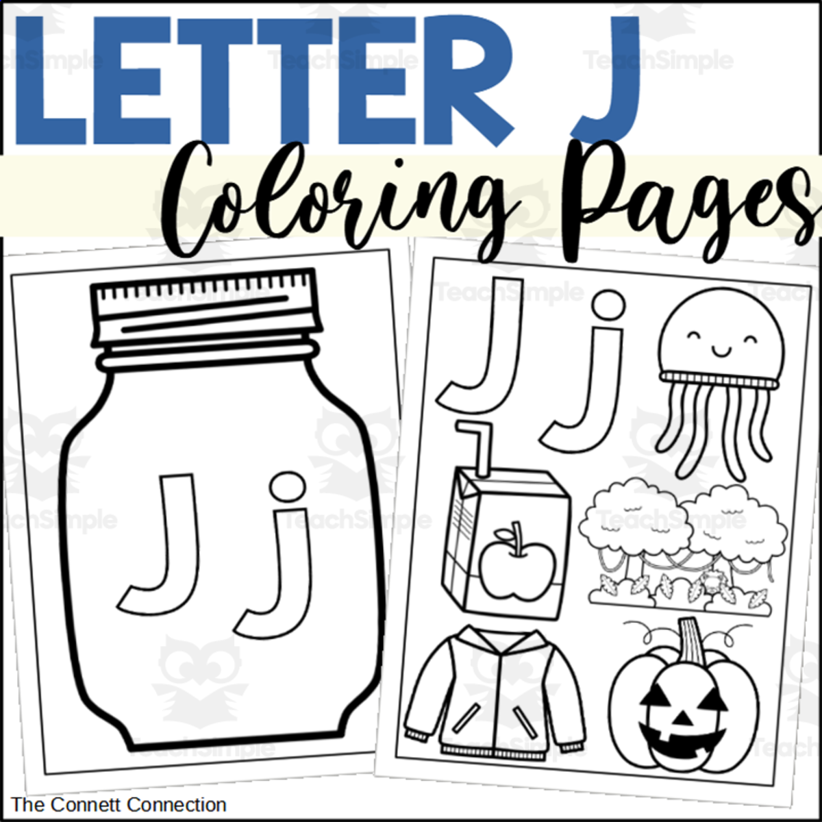 An educational teaching resource from The Connett Connection entitled Letter J Coloring Pages downloadable at Teach Simple.