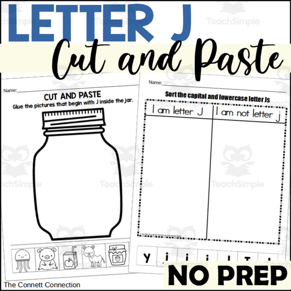 An educational teaching resource from The Connett Connection entitled Letter J Cut and Paste Worksheets downloadable at Teach Simple.