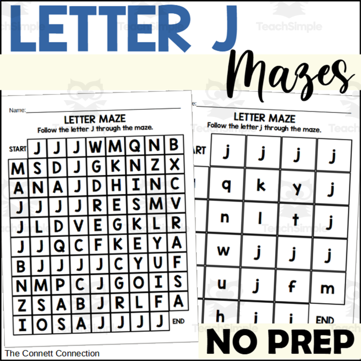An educational teaching resource from The Connett Connection entitled Letter J Mazes downloadable at Teach Simple.