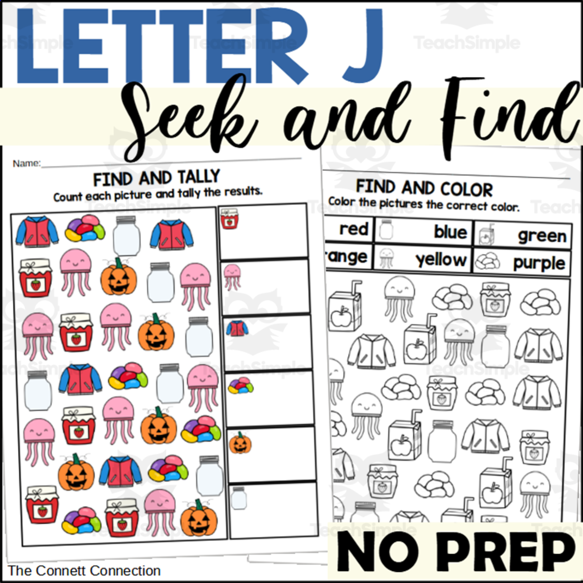 An educational teaching resource from The Connett Connection entitled Letter J Seek and Find Worksheets downloadable at Teach Simple.