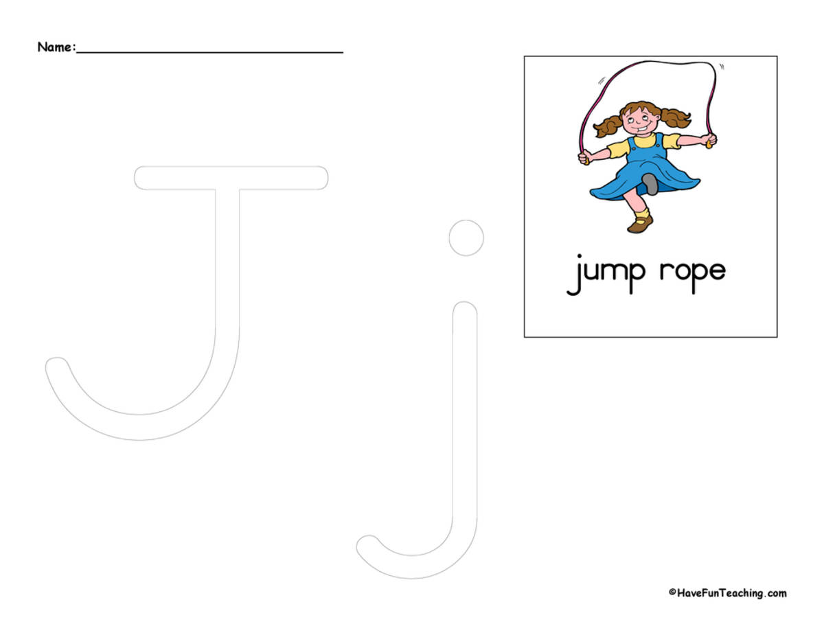 An educational teaching resource from Have Fun Teaching entitled Letter J Tracing Worksheet downloadable at Teach Simple.
