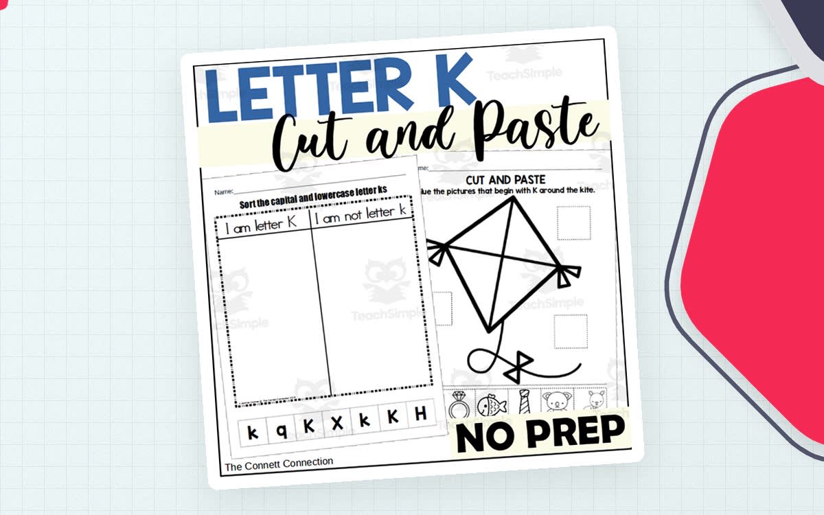 An educational teaching resource from The Connett Connection entitled Letter K Cut and Paste Worksheets downloadable at Teach Simple.